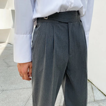 Aidase Korean Belt Suit Pants Men Fashion Solid Color Casual Dress Pants Men Loose Straight Trousers Mens Office Formal Trousers 28-34 aidase-shop